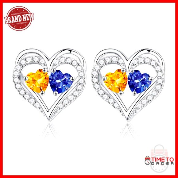 Jewelry - Sterling Silver Heart Birthstone Earrings, Anniversary Gift for Women